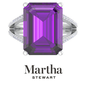 Martha Stewart 10 1/4 Carat Emerald Cut Amethyst and Diamond Ring